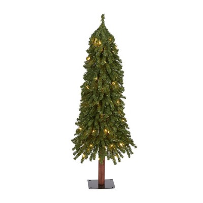 4ft Nearly Natural Pre-Lit Grand Alpine Artificial Christmas Tree Clear Lights: Slim, Indoor Pine with Metal Stand