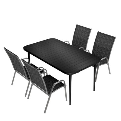 Hyleory Elegant 5-Piece Outdoor Dining Set with Stackable Patio Chairs & Iron Dining Table