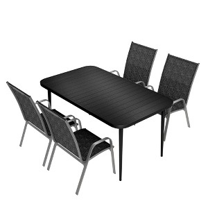 Hyleory Elegant 5-Piece Outdoor Dining Set with Stackable Patio Chairs & Iron Dining Table - 1 of 4