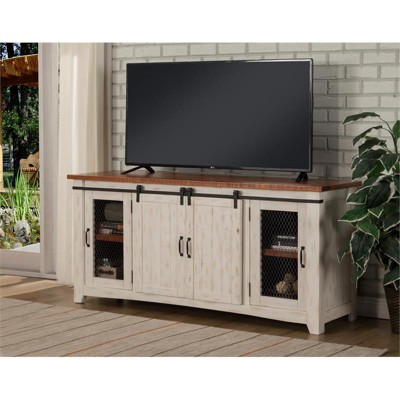 Taos 65" Solid Wood TV Stand Antique White and Honey Finish - Martin Svensson Home