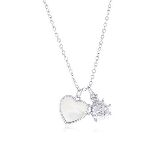 Bella Silver Sterling Silver MOP Heart & Ladybug CZ Necklace - Silver - 1 of 2