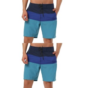 Lars Amadeus Men's Summer Color Block Drawstring Swim Beach Board Shorts 2 Pack - 1 of 4