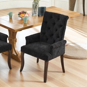 Mshliw Upholstered Chenille Tufted Set Of 1 Dining Chair with Arms, Curved Rubberwood Legs, Elegant Accent Club Chair for Dining & Kitchen, Single - 1 of 4