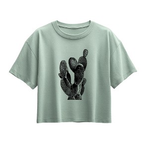 Girls' - Instant Message - Black Cactus Short Sleeve Boxy Graphic