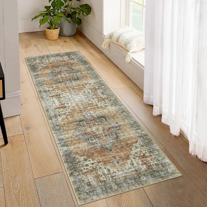 Washable Soft Rug Vintage Distressed Rug Low Pile Thin Rug Non Slip Non Shedding Accent Throw Rug for Dining Room Bedroom - 1 of 4