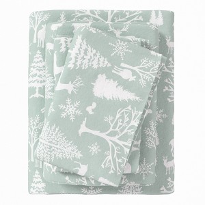 100% Cotton Lodge Print Flannel Sheet Set - Great Bay Home (California King, Enchanted Woods - Blue) - 1 of 4