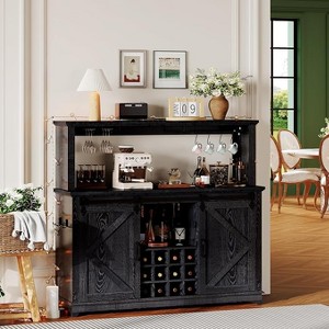 Coffee Bar Cabinet 55", Large Kitchen Hutch, Tall Buffet Cabinet with Barn Sliding Door, Wine Glass Rack & Ample Storage for Dining Room - 1 of 4