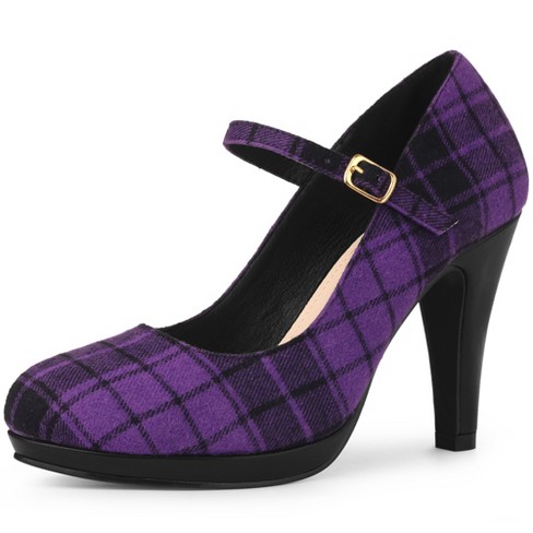 Allegra K Women s Houndstooth Mary Jane Stiletto Heels Pumps Purple 6 Target