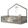 Twin/Full Size Montessori Bed Floor Bed Platform Bed Frame Toddler Bed Kid House Bed with Light & High Rails - ModernLuxe - 4 of 4