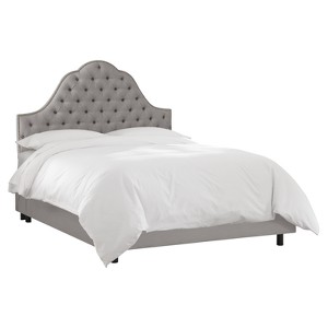Haley Nail Button Tufted Arch Bed - Twin - Gray Linen - Skyline Furniture