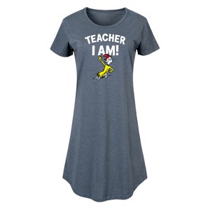 Women's Dr. Seuss Teacher I Am Graphic T-shirt Dress - Heather Blue - Large - 1 of 4