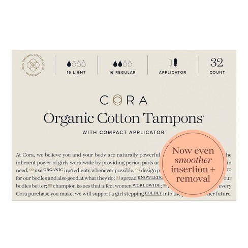 Cora Organic Cotton Tampons Mix Pack - Light/regular Absorbency - 32ct ...