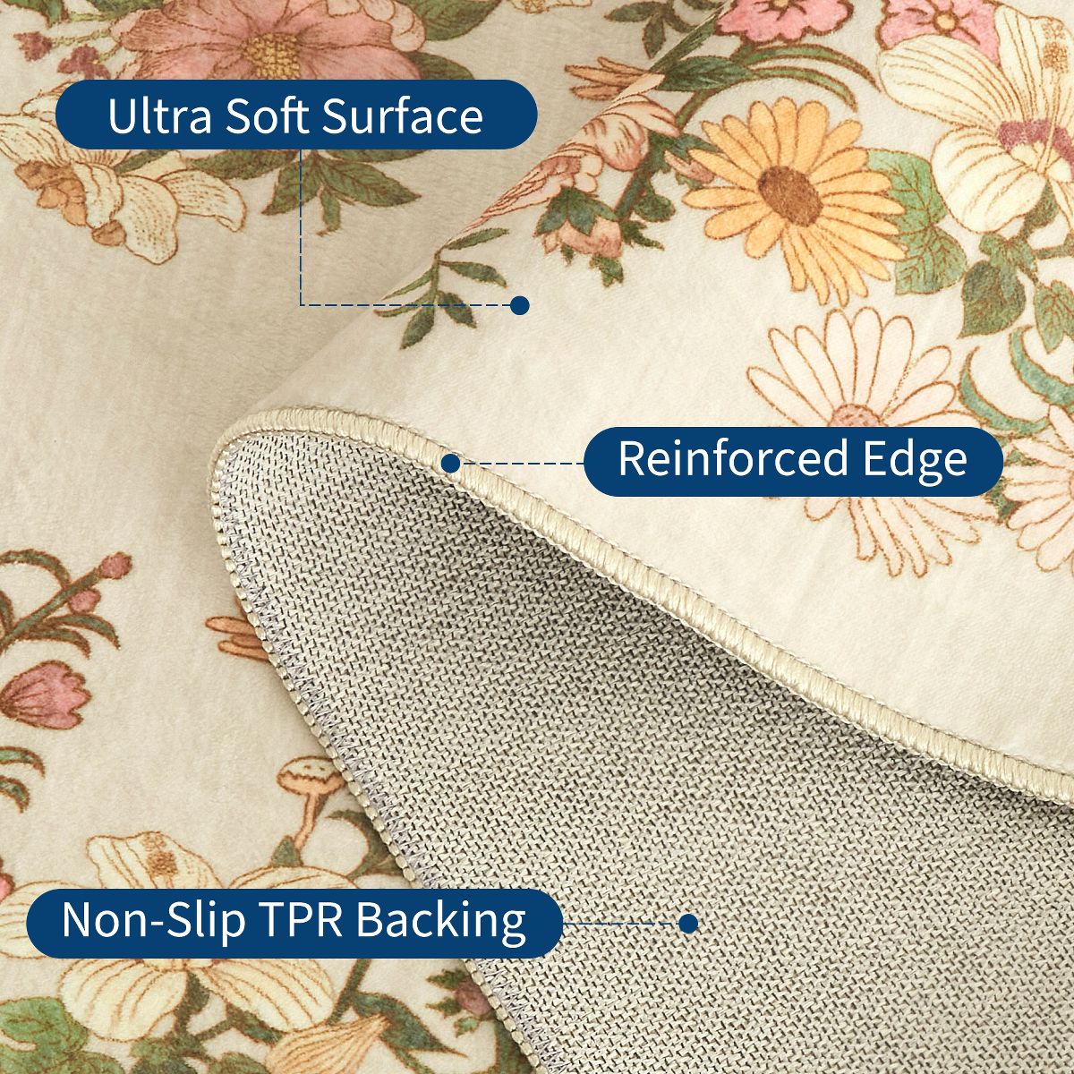 Washable Floral Area Rug, Modern Indoor Rug with Non-Slip TPR Backing, Foldable Flatwoven Pearl Velvet Rug for Living Room (Multiple Colors & Sizes) - thumbnail 8