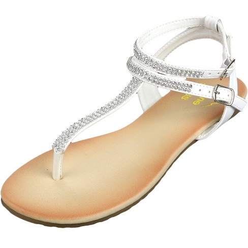 Alpine Swiss Womens White Slingback T-strap Rhinestone Thong