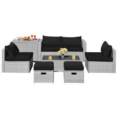 Tangkula 8 Pieces All-Weather PE Rattan Patio Furniture Set Outdoor Space-Saving Sectional Sofa Set with Storage Box