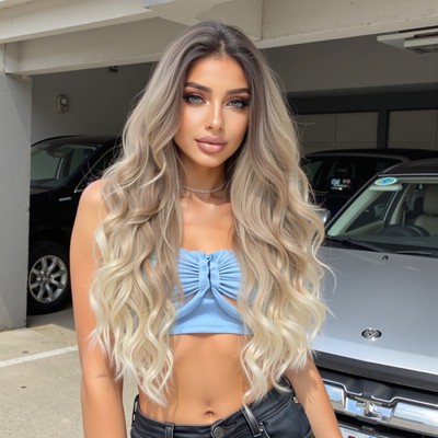 Jessie's Wig 26 Inch Ombre Blonde Long Wavy Wig 13x3.5 Synthetic Lace 1 Pc/Pack