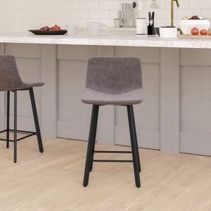 Emma and Oliver Set of Two 24" Modern Upholstered Barstools, Matte Metal Frames and Plastic Floor Glides - 1 of 4