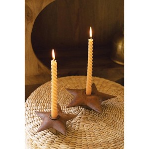 Set of 2 Rustic Metal Star Taper Candle Holders – Distressed Brown Wood & Metal Holiday Decor by Kalalou - 1 of 3