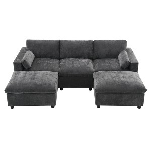 Maliang 86.5'' Chenille Sectional Sofa with Storage Pockets, 5 Seat U Shaped Couch with Pillows, 2 Movable Ottoman, Free Combination - 1 of 4