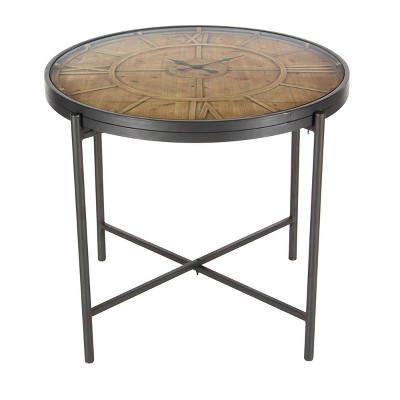 Accent Table with Clock Design Brown - Olivia & May