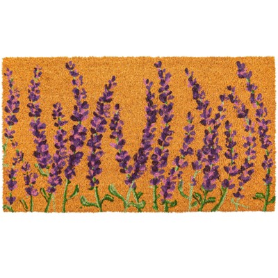 Juvale Floral Spring Coir Door Mat for Front Porch, Lavender Flower Outdoor Welcome Mat, 17 x 30 Inches