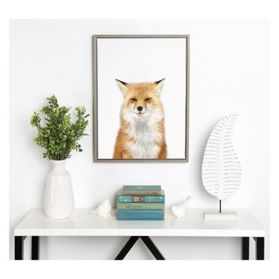 Gray Framed Fox Portrait Canvas Wall Art for Kids