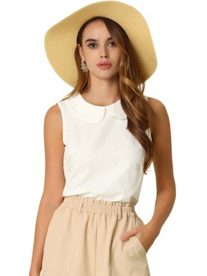 INSPIRE CHIC Women's Casual Peter Pan Collar Sleeveless Jacquard Floral Tank Top