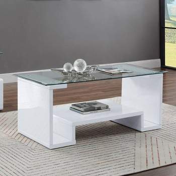 47" Nevaeh High Gloss Finish Coffee Table Clear Glass/White - Acme Furniture