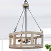 LNC Quaint 3-Light 15.5" Farmhouse Drum Small Chandelier, Brushed Black and Distressed Grayish White Wood - 2 of 4