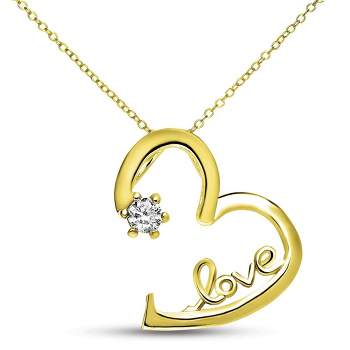 Guili Gold-plated Sterling Silver White Cubic Zirconia Heart 'LOVE' Necklace
