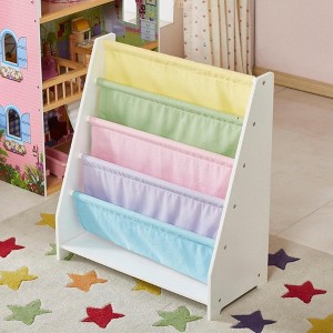 TopComfy Decorative Storage Cabinets Kids Wooden Canvas Sling Magazine Bookcase for Kids Room, White, 24.8"*11.8"*22.56" - 1 of 4