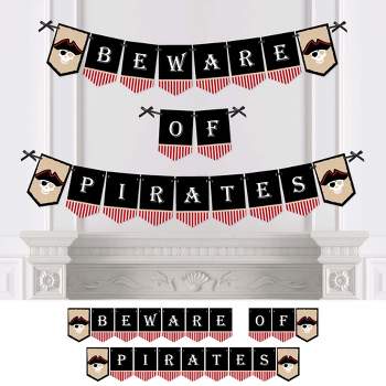 Big Dot of Happiness Beware of Pirates - Pirate Themed Party Bunting Banner - Birthday Party Decorations