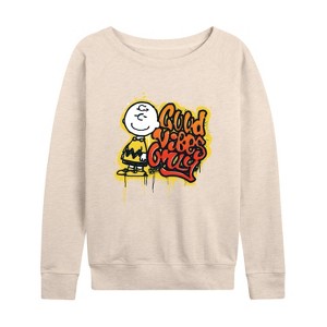 Women's - Peanuts - Good Vibes Only Lightweight French Terry Wide Neck Long Sleeve Shirt - 1 of 4