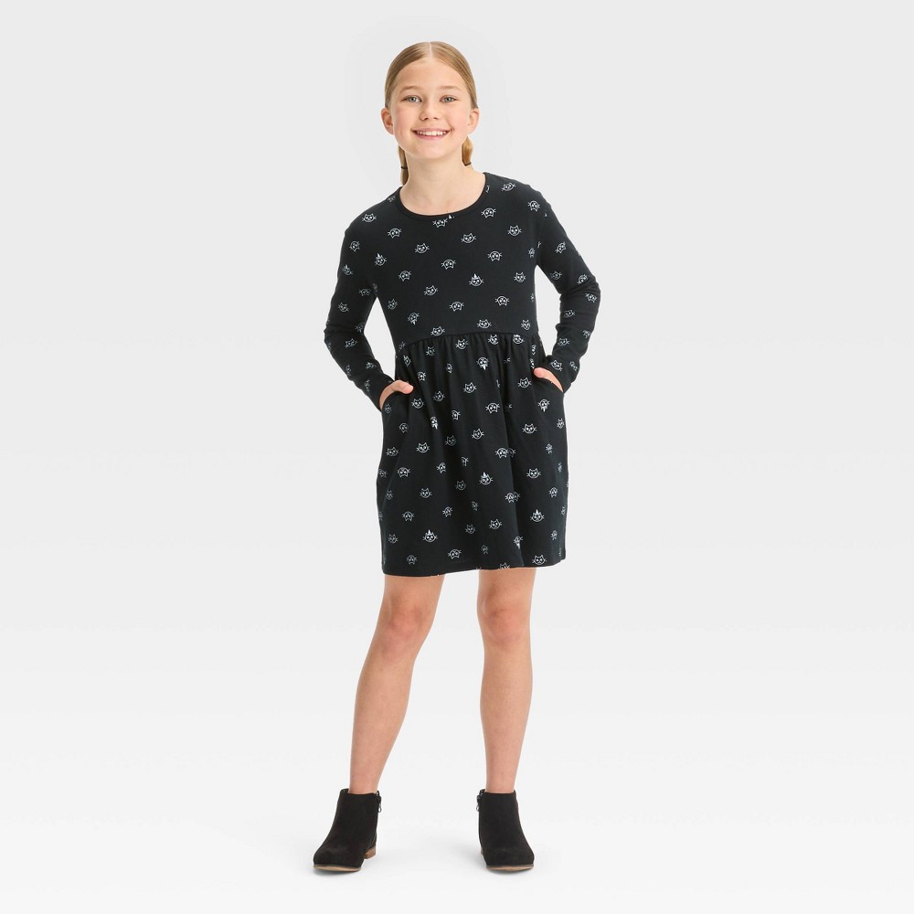 Girls' Relaxed Fit Long Sleeve Halloween Dress - Cat & Jack™ Black L