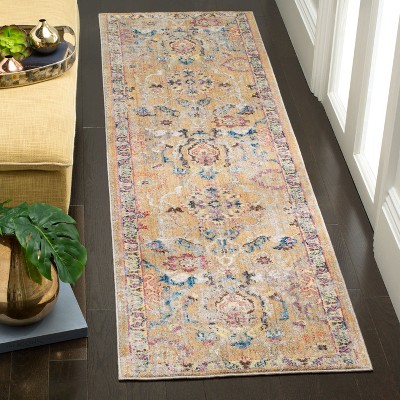 Camel and Blue Hand-Knotted Synthetic Runner Rug