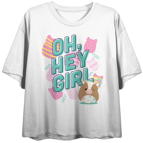 Squishmallows Oh, Hey Girl Women's White Crew Neck Short Sleeve Crop Tee - image 1 of 3