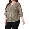 Women's Plus Size Plaid V Neck 3/4 Sleeve Flowy Casual Tunic Blouses - Agnes Orinda - 2 of 4