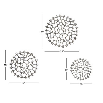 Set of 3 Silver Metal Starburst Wall Sculptures