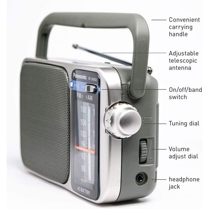 Panasonic Portable AM / FM Radio, Battery Operated Analog Radio, AC Powered, Silver, 3 of 6