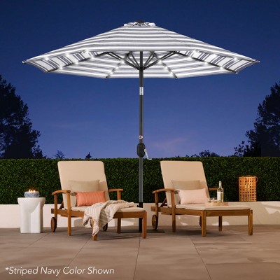 10ft Striped Black Metal Market Patio Umbrella with LED Lights