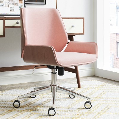 French Pink Swivel Bentwood Task Chair with Wood Accents