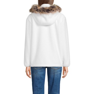 Lands' End Women's Hooded Half Zip Faux Fur High Pile Fleece Pullover