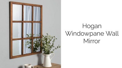 Hogan Rustic White Wooden Windowpane 22" x 46" Wall Mirror