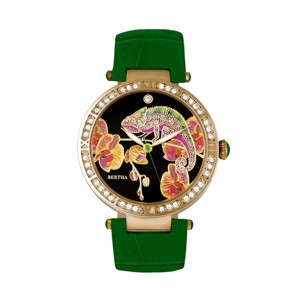 Bertha Camilla Mother-Of-Pearl Leather-Band Watch - Green - 1 of 3