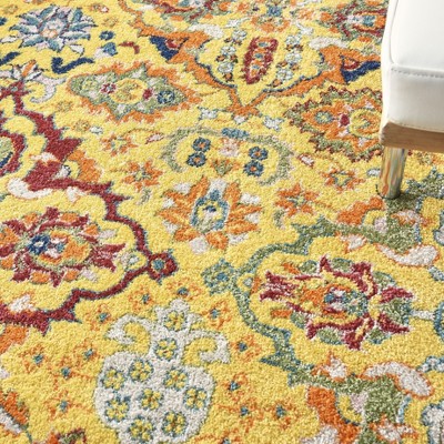 Bohemian Bliss Yellow Floral 9' x 12' Low-Pile Area Rug