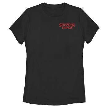 Women's Stranger Things Upside Down Badge T-shirt - Black - Large : Target
