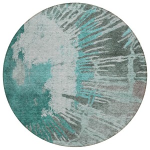 Dark Green Aqua And Gray Abstract Washable Indoor Outdoor Area Rug - 1 of 4
