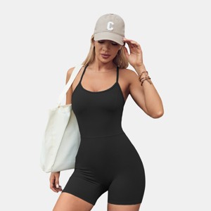 Women's Scoop Neck Sleeveless Active Romper - Cupshe - 1 of 4