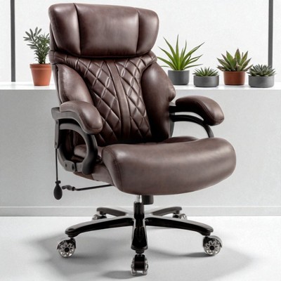 Mshliw 600LBS Heavy Duty Big and Tall Office Chair with High Back, Wide Seat, Adjustable Lumbar Support, PU Leather Executive Chair