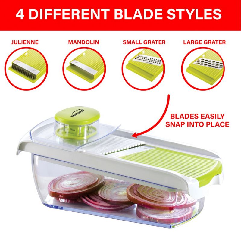 Brentwood Mandollin Slicer with 5 Cup Storage Container and 4 Interchangeable Stainless Steel Blades in Green, 5 of 7
